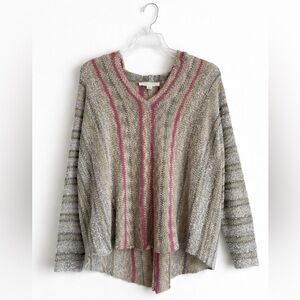 Lovestitch Boho Striped Textured Knit Hoodie Sweater M/L Beach Cozy-Vibe